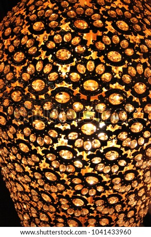 Beautiful Indian-style lamps in the restaurant take a close-up picture