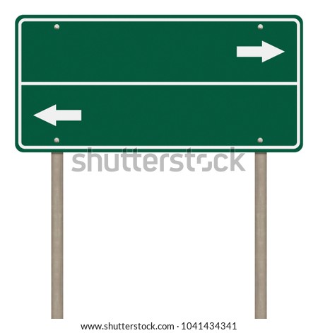 Blank green road sign or Empty traffic signs isolated on white background. Objects clipping path