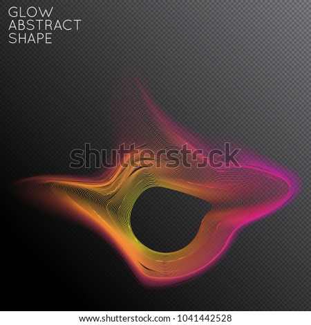 Abstract fluid shape isolated on transparent black background. Bright colorful gradient blend creates liquid motion with transparent glow. Energy power plasma with futuristic edge blur effect.