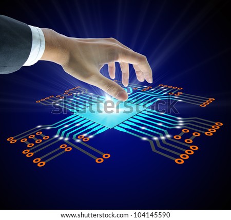 Business people hold the Circuit board Royalty-Free Stock Photo #104145590