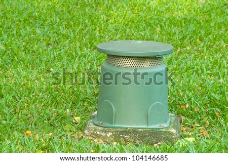Outdoor loudspeaker was installed on the green lawn.