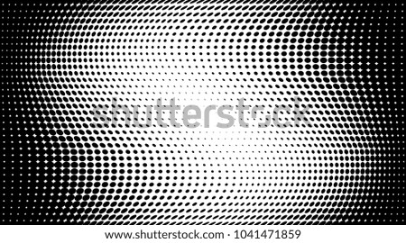 Gradient halftone dots pattern texture background. Black pixels. Modern dotted vector illustration. Abstract wavy lines. Points backdrop. Grungy spotted pattern. Wide image