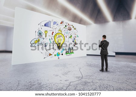Leadership and research concept. Abstract image of businessman with creative business sketch