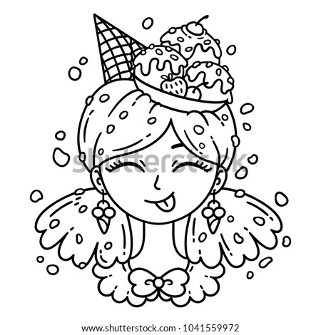 Ice cream girl. Vector illustration. Coloring page.