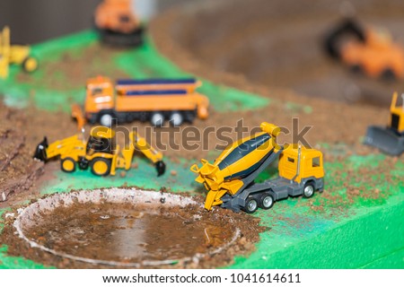 Toy Backhoe Set, Working In The Mine, With Selective Focus.