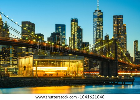 Manhattan Skyline New York City, with the Brooklyn Bridge