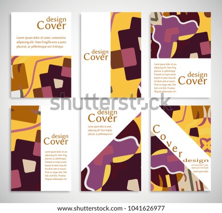 Set of A4 cover, abstract composition. Colorful header design for flyer, book, info banner frame, title sheet. Colored geometric shapes. Modern design. Brochure template layout. Vector illustration