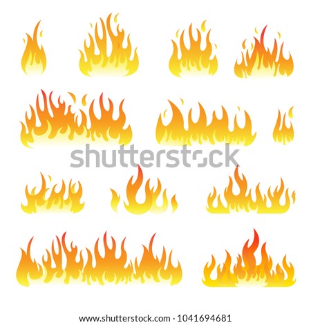 Fire flames vector design set isolated on white