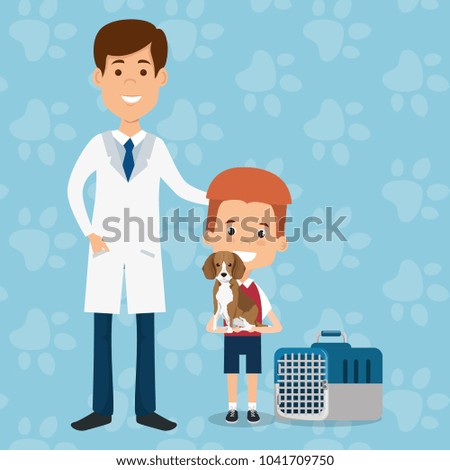 boy with dog and veterinary doctor characters