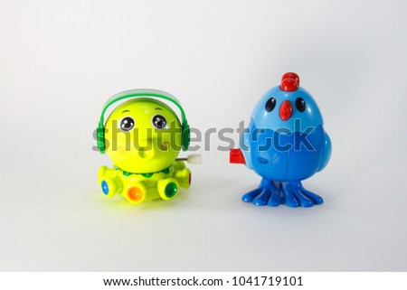 Octopus and Chicken, Plastic Toy Animal isolated on white background.