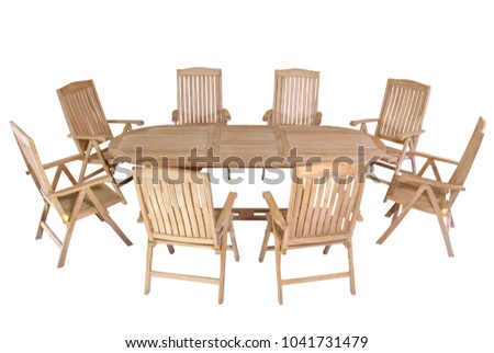 teak oval table with chairs garden furniture, chair and table garden furniture isolated in white background