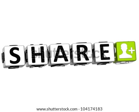 3D Share Button Click Here Block Text over white background