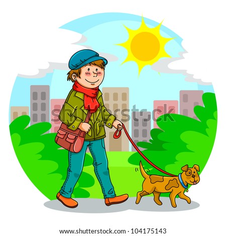 boy walking with his dog in the park (vector available in my gallery)