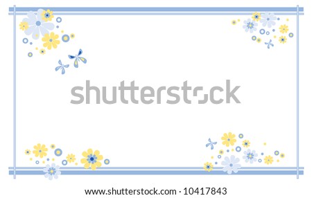 Soft-colored frame decorated with butterflies and flowers in summer colors blue and yellow (available as vector as well)