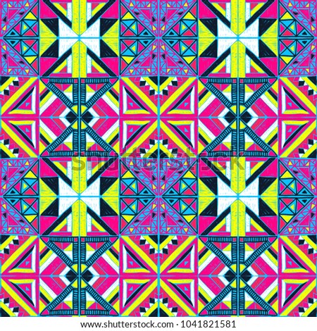Tribal vector ornament. Seamless African pattern. Ethnic carpet with chevrons and triangles. Aztec style. Geometric mosaic with triangles on the tile. Ancient interior. Modern rug. Geo print