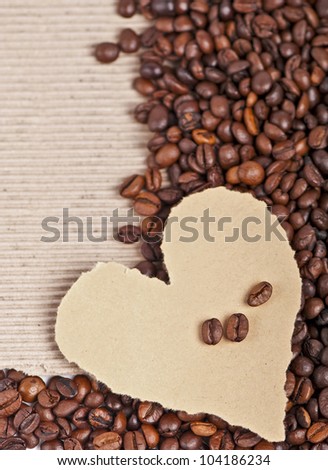 coffee grains on paper the form of heart