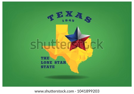 Texas map with star and nickname the lone star state. vector eps 10.
