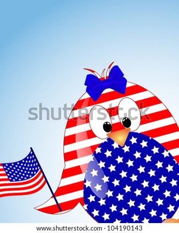 vector blue sky background with penguin fourth of July