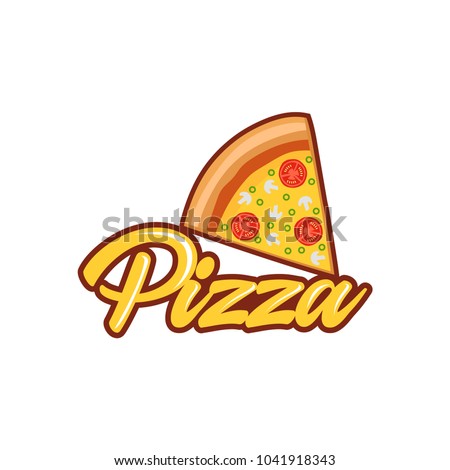 Pizza cafe logo, pizza icon, emblem for fast food restaurant. Simple flat style pizza logo on white background, white isolated background,