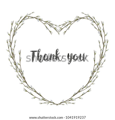 Willow wreath. Heart shaped template. Thank you text