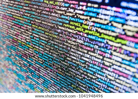 Programmer occupation job. Abstract source code background. Big data database app. Big data database app. Computer code data. Programmer typing new lines of HTML code. 