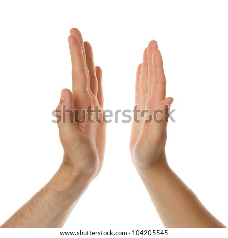 High five, mans hand and a womans hand Royalty-Free Stock Photo #104205545