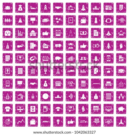 100 startup icons set in grunge style pink color isolated on white background vector illustration