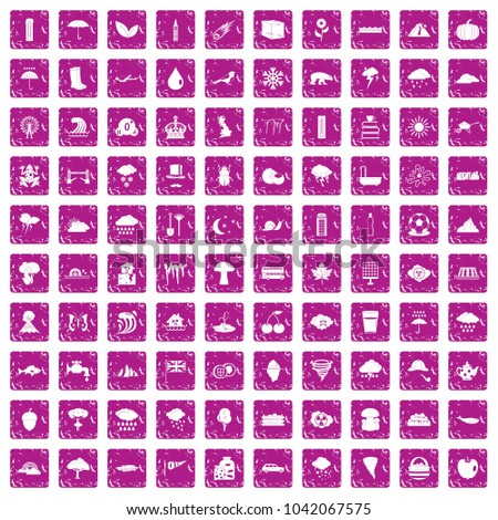 100 rain icons set in grunge style pink color isolated on white background vector illustration