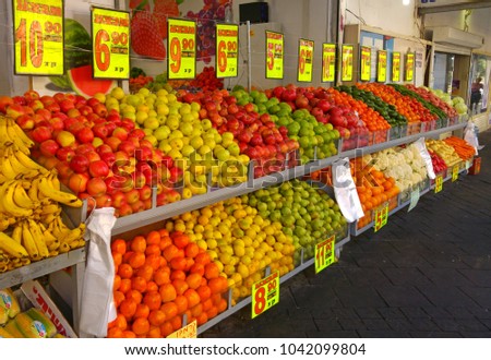 Fresh fruits and vegetables sold at the street market in Israel