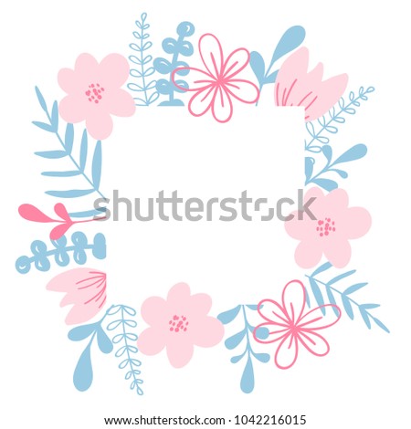 Summer frame with flower and leaves. For wedding background, invitation card, print