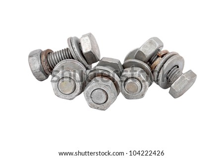 Rusty bolt and nut, isolated on white background
