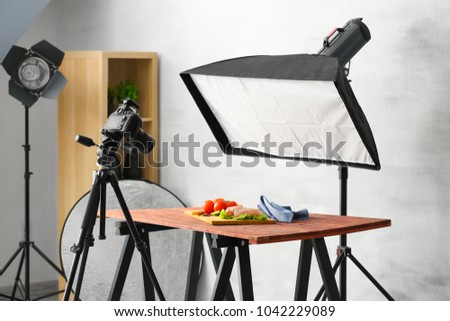 Interior of professional photo studio while shooting food