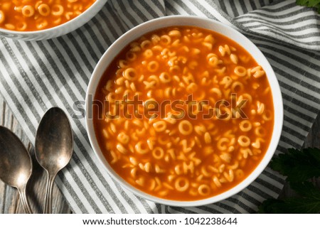 Healthy Alphabet Soup in Tomato Sauce  Ready to Eat Royalty-Free Stock Photo #1042238644