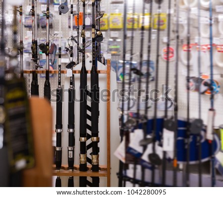Picture of quality fishing rods for fishing in the sports shop