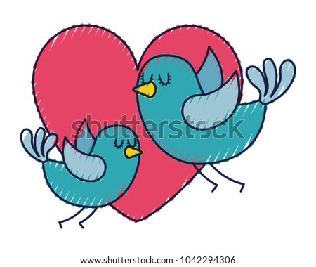 cute flying birds heart in love romance