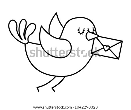 sweet flying bird with envelope message in beak cartoon