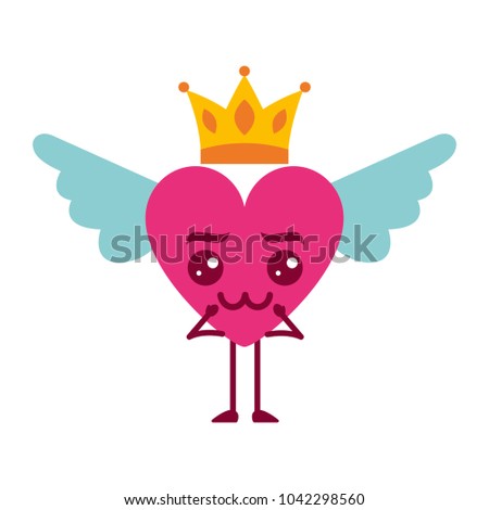 cartoon heart in love kawaii wings and crown