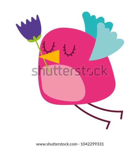 cartoon cute bird with tulip flower in beak
