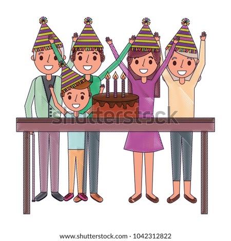 happy family with birthday cake celebration vector illustration