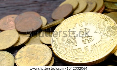Stack of  golden bitcoins.
