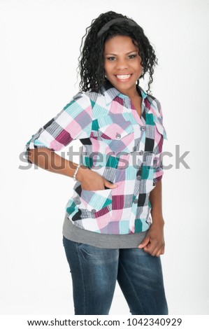 beautiful african american woman on white background