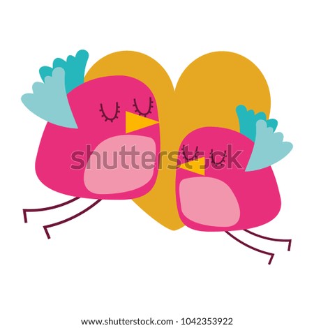 cute flying birds heart in love romance vector illustration