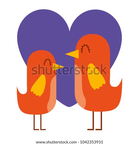 beauty birds lovely heart love decoration vector illustration