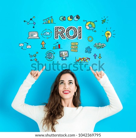 ROI with young woman reaching and looking upwards