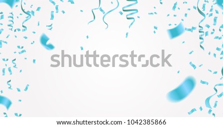 Blue ribbons with confetti isolated on white background. illustration of holidays, party,  on center isolated on white background Vector EPS10 Royalty-Free Stock Photo #1042385866