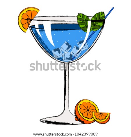 Blue cocktail with orange slices