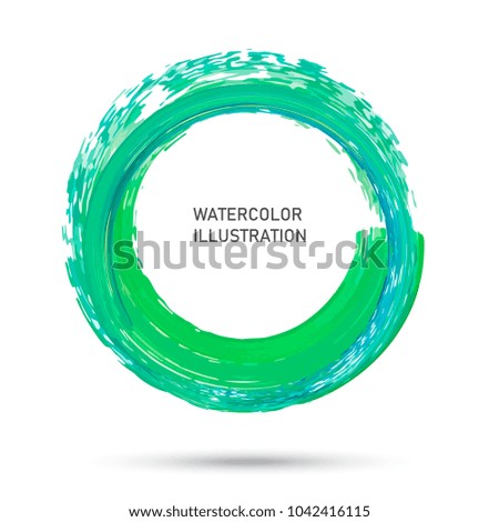 Watercolor color circle texture. Ink round stroke on white background. Vector illustration of grunge circle stains