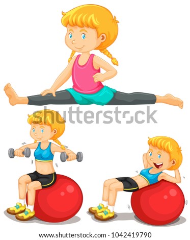 Girl doing exercise with big ball illustration