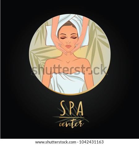 Vector illustration on the theme of beauty, self-care, spa center, relaxation. Can be used for business cards, flyers, beauty salons.