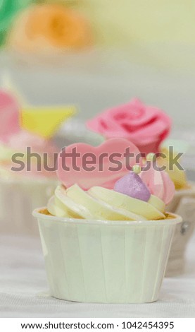 Sweet beauty flower and topping pastel color on wedding cake decoration.
